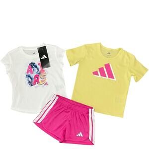 Adidas Girl’s T-Shirts Pink Shorts White Yellow Set Size 2T NWT